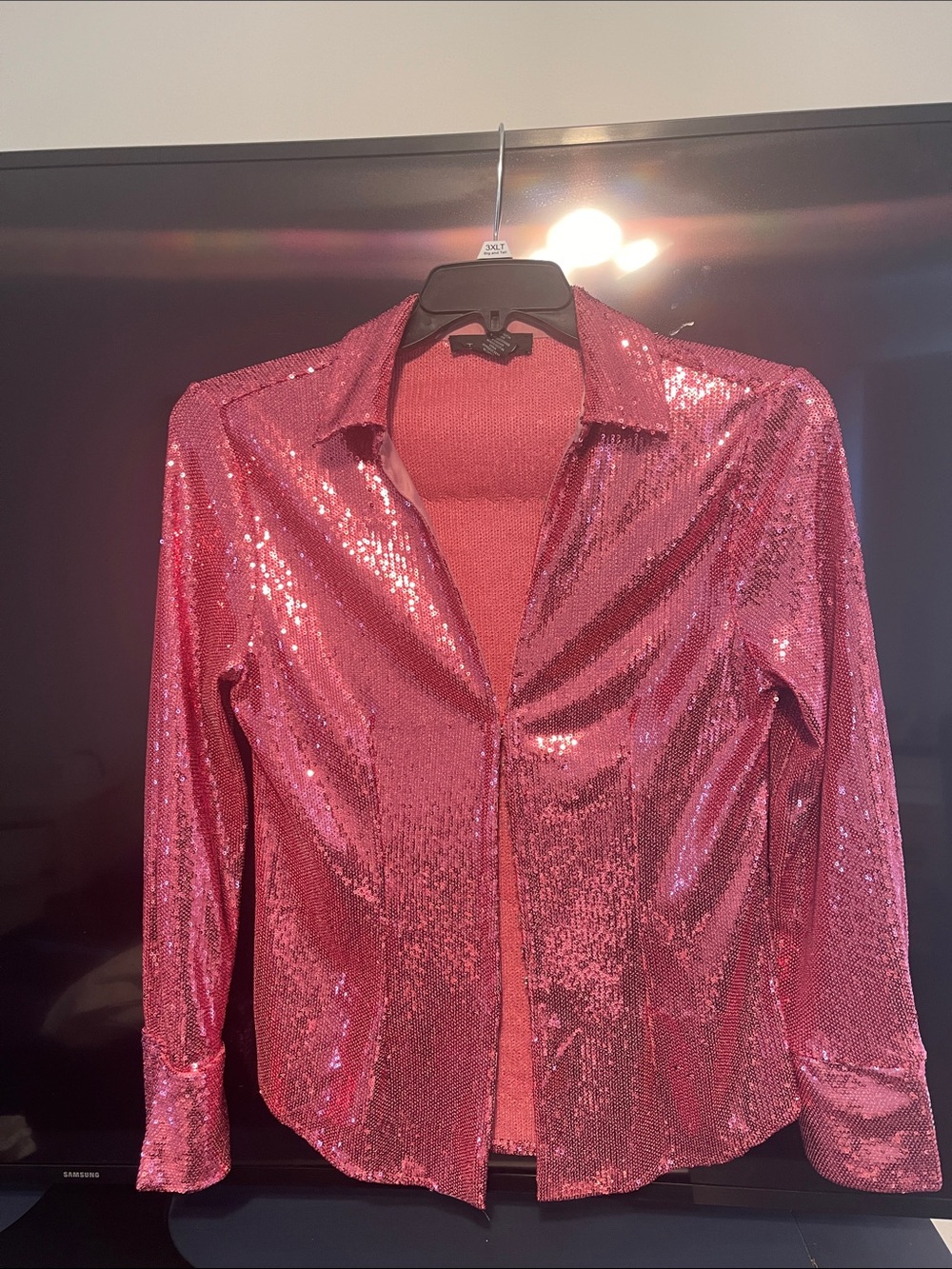 Tahari Pink Sequin Button-Down Shirt